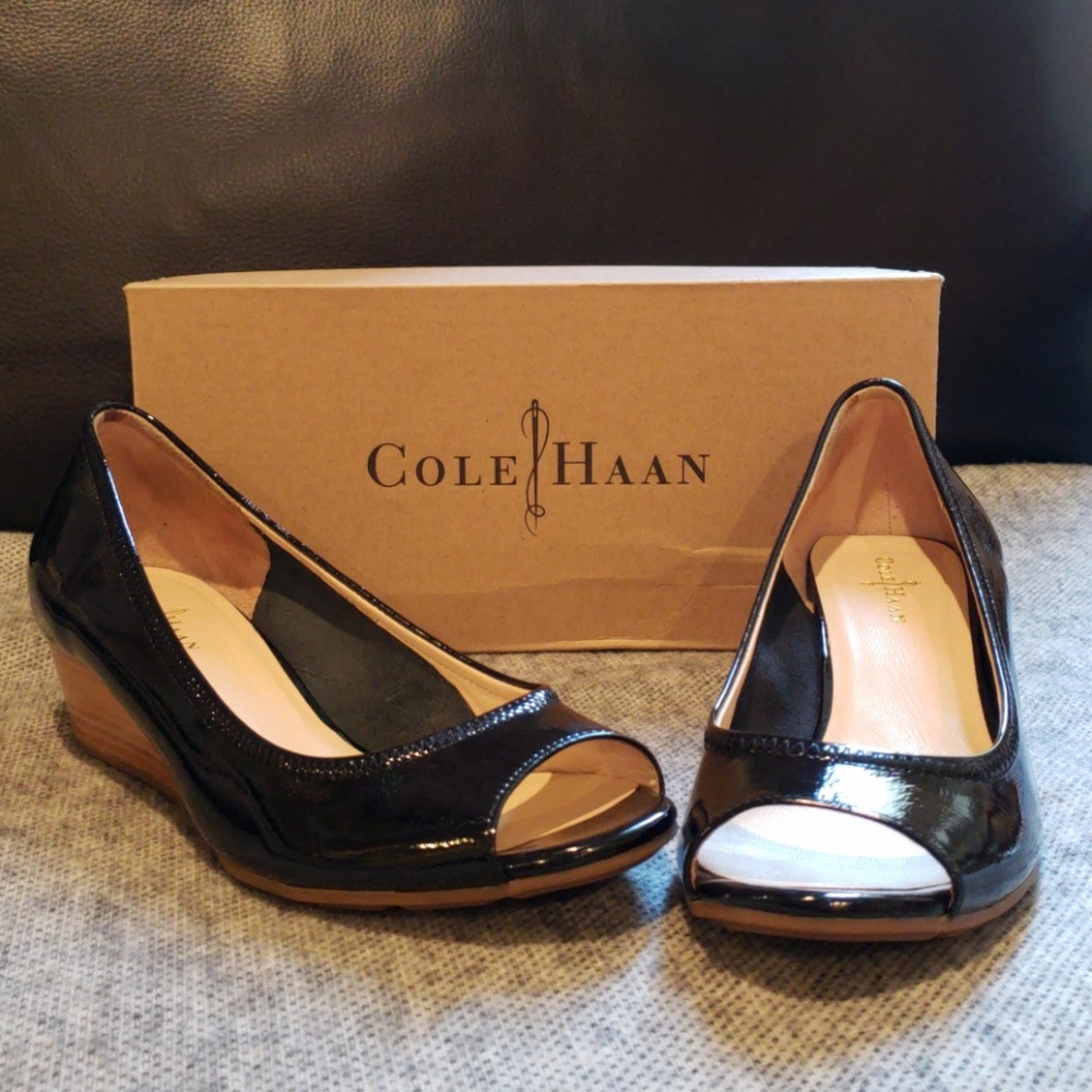 Patent leather Cole Hann "Air Tali" peep toe wedge